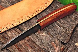 Couteau de bushcraft de chasse de camping à lame fixe en acier damas sur mesure avec manche en palissandre et couverture en cuir Support OEM - Product Image 4