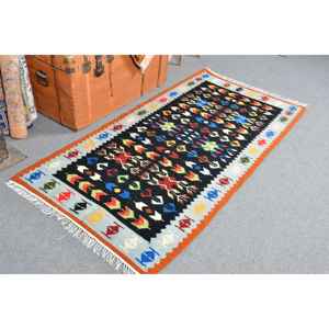 Tapis turc d'inspiration orientale, noir vintage, 3,2 x 6,4 pieds - Product Image 2