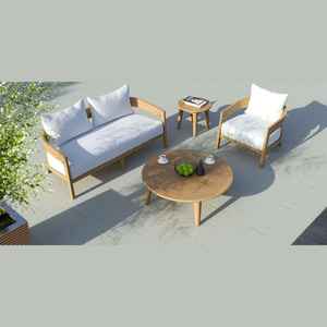 Kenrich Table basse ronde en bois de teck massif Design moderne avec finition naturelle pour une utilisation intérieure ou extérieure - Product Image 4