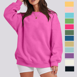 Sudadera de mujer de alta calidad 100% algodón de talla grande sudadera de algodón personalizado cuello redondo rosa sólido en blanco - Product Image 1