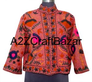Chaqueta Bomber Vintage para Mujer, Bordado Suzani TNT, Ecológica, Transpirable, de Secado Rápido, Cuello en V, 100% Algodón Tejido - Product Image 1