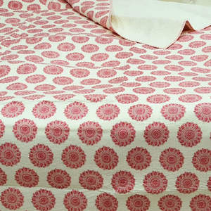 Handmade Cotton Flannel <b>Quilt</b> Red Block Printed Machine Bedding Set for Adults-King and Twin Sizes for Home and Hotel Use - Product Image 1