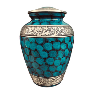 Atractiva urna de metal antiguo de latón de color azul para adultos Cremains Unique Memorial Funeral/urna conmemorativa de latón para cenizas/cremación Ur - Product Image 1
