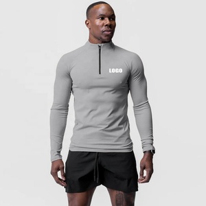 Fabricants de polyester spandex Zip up Fitness Running Plain Séchage rapide T-shirt de sport à manches longues personnalisé pour hommes - Product Image 1