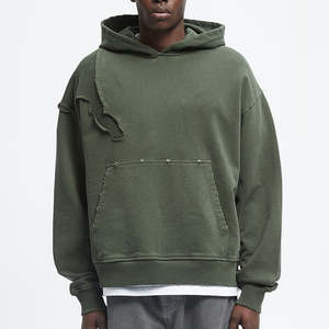 Sudaderas con capucha de felpa francesa en blanco personalizadas de alta calidad para hombres, ropa de calle, sudaderas con capucha de hombro caído de gran tamaño para fábrica - Product Image 2