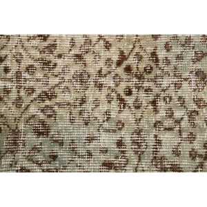 Turkish Vintage Rug, 1.6x4.8 ft Rug, <b>Brown</b> Green Polka dot <b>Wool</b> Rug - Product Image 5