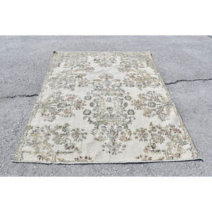 Tapis turc Vintage Beige Vert 5.4 X 6.7ft fait à la main en laine grande surface Patchwork Design rectangulaire couloir Latex pour la décoration de la chambre - Product Image 1