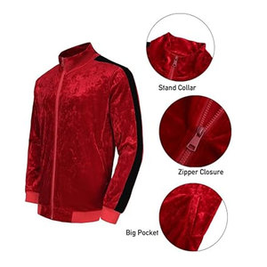 Conjunto Deportivo Casual de Invierno para Hombre, Chaqueta con Cremallera y Pantalones Jogger de Terciopelo Estampado o Liso, con Bolsillos, Resistente al Viento y Ecológico - Product Image 5