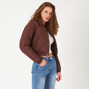 Chaqueta de bombardero para mujer, prendas de vestir informales, de punto, de algodón, impermeable, a prueba de viento, de invierno, con cremallera y cuello levantado - Product Image 4