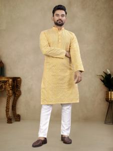 Kurta de seda formal para hombre con trabajo de Lucknowi para bodas y fiestas - Product Image 3