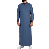 Thobe bleu ardoise pour homme avec col contrasté, Jubba saoudienne, vêtements islamiques, robe arabe à manches longues pour homme, robe Kandura