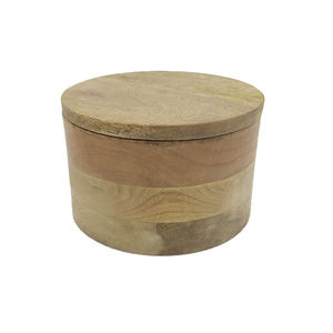 Caja de almacenamiento de madera redonda de diseño Premium con tapa Órgano de acabado natural moderno para utensilios de cocina Almacenamiento de alimentos de mesa - Product Image 1