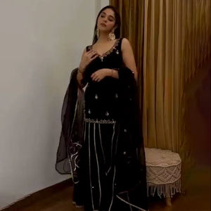 Elegante línea A Salwar Kameez satén Floral bordado Alto hasta el suelo vestido de novia damas confeccionado indio paquistaní Midi - Product Image 1