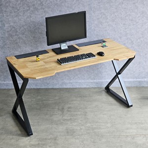 Gaming <b>Desk</b> with Carbon Surface Adjustable Height 140x70cm Rubber Wood Frame Iron Legs Assembly Required ZD010 - Product Image 1