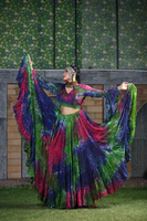 Ensemble jupe et haut bohème multicolore tie-dye, costume de danse tribale avec jupe maxi évasée