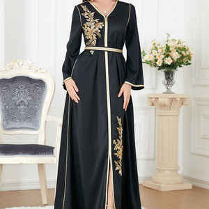 Alta calidad negro Thobe/Thawb EID Abaya venta al por mayor ropa musulmana Turquía islámico largo vestido básico mujeres Dubai Abaya - Product Image 1