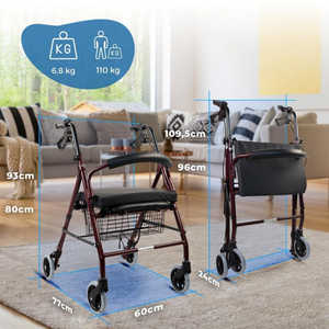 Mobiclinic Escorial Plus Bourgogne Panier Pack de Marchette Pliable avec Coussin Spécial Anti-Escarres et Dossier en Aluminium - Product Image 3