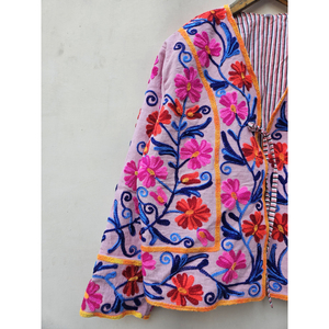 Indian Handmade Quilted <b>Women's</b> Winter Jacket Unique Bohemian Style Vibrant Floral Design Suzani Embroidery Breathable Stripe - Product Image 2