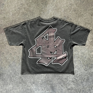 Camiseta cuadrada de gran tamaño Vintage con lavado ácido de peso pesado para hombre, 100% algodón tejido recortado, diseño de ropa de calle con estampado de hombros caídos - Product Image 3