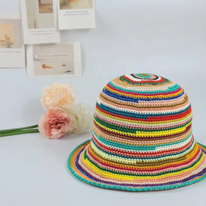 Sombrero de Ganchillo a Rayas Multicolor Arcoíris, Gorro de Verano para el Sol, Regalo Único Informal para Actividades al Aire Libre, para Adultos, Niñas, Viajes y Ciclismo - Product Image 1