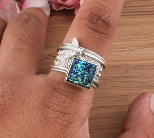 Wholesale 925 Sterling Silver Ring with Rectangular Druzy Statement Jewelry Handmade Woman Ring <b>Gift</b> Idea <b>bee</b> Ring - Product Image 3