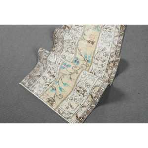 Turkish Vintage Rug, 1.9x7.6 ft <b>Runner</b> Rug, White <b>Blue</b> Abstract Rug - Product Image 4