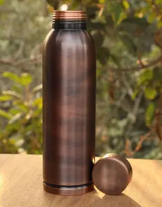 Drinking Water Yoga Copper Bottle At Unique Style Etching Designer Metal Copper Water Bottle With Advance Leak Proof Lid