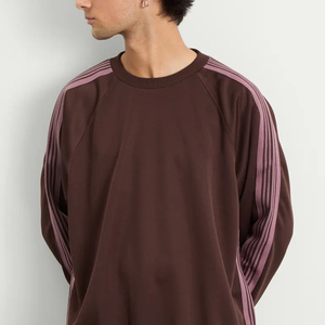 Sudadera Unisex Extra Grande para Hombre, Color Marrón con Rayas Rosas, Cuello Redondo, Bordada, Estilo Casual, Diseño Sólido - Product Image 5