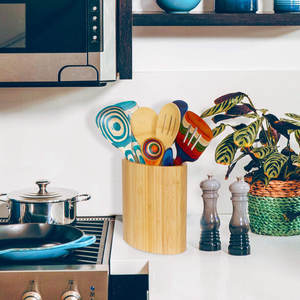 Porte-ustensiles de cuisine ovale en bambou 6 \ "X 7 \" Organisateur pratique d'ustensiles - Product Image 3