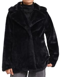 Manteau d'hiver en fausse fourrure pour femmes en noir avec un matériau en peluche doux, veste chaude et épaisse, vêtements d'extérieur élégants, vêtements pour femmes par temps froid - Product Image 1