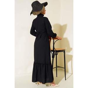 Robe en lin demi boutonnée Noir - Product Image 2