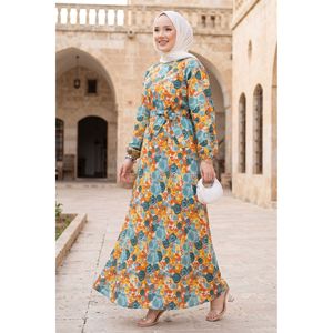 Vestido con Estampado Floral y Cinturón, Cintura Fruncida, Estilo Casual y Sexy, Alta Calidad, Transpirable, Ligero, Color Menta, Talla XL, Borlas, Forro Color Menta, Talla XS - Product Image 1
