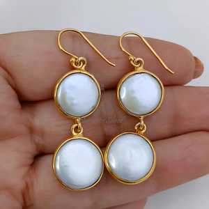 Coin Pearl <b>Earrings</b>, 18k gold filled Sterling Silver <b>Dangle</b> <b>Earrings</b> - Product Image 1