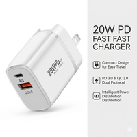 Chargeur rapide universel 20W à double port, logo OEM personnalisé, adaptateur de charge rapide portable Type C 20W, PD QC 3.0, chargeur de téléphone