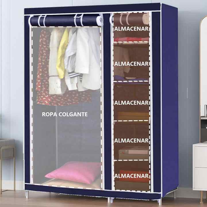 Guardarropa Armable Closet Portatil Blanco con Tela y Cortina - Mueble Organizador Perchero