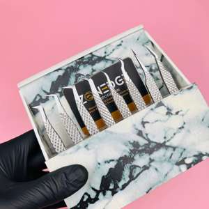 Pinzas de extensión de pestañas de alta calidad Pinzas de volumen de pestañas de acero inoxidable japonés de plata Etiqueta privada - Product Image 4