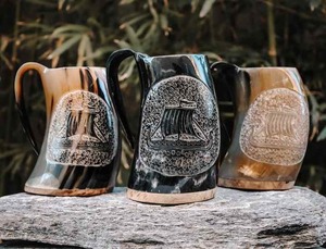 Tasse à Corne de Viking Authentique Fait à la Main Corne de Bœuf de Qualité Alimentaire Style Médiéval Chope à Bière Religieuse avec Sac Cadeau Unique - Product Image 4