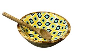 ชามไม้มะม่วงแบบย้อนยุคชามสลัดไม้ตกแต่งด้วยมือพร้อมเครื่องใช้ในการรับประทานอาหารไม้ - Product Image 3