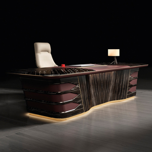 Durable Modern Executive Desk Solid Walnut Wood Water Resistant Box <b>Drawer</b> Storage Home <b>Office</b> Workstation Manager Table - Product Image 3