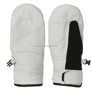 Venta al por mayor de mitones de piel de cabra blanca personalizada estilo liso para hombres y mujeres guantes cálidos de invierno para clima frío al aire libre - Product Image 6