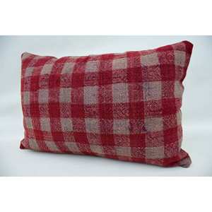Cozy 16x24 Inch Red Vintage Pattern Plaid Wool Kantha <b>Pillow</b> Woven Technique - Product Image 3