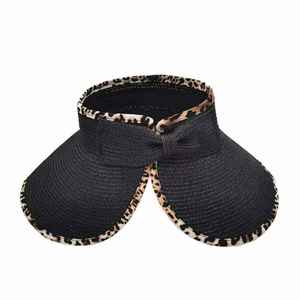 Latest <b>Summer</b> <b>Straw</b> Visor <b>Hats</b> With Bow And Leopard Printing Trimming Adjustable Multi Colors Sun Visor <b>Hat</b> - Product Image 2