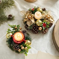 Guirlande de Noël pour bougie, ornement de table, pomme de pin artificielle, baie, or, vert, décoration intérieure