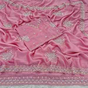 Diseñador Pure Silk Crush con Heavy Sequence Work, estilo tradicional Boda Ropa de mujer de alta calidad - Product Image 1