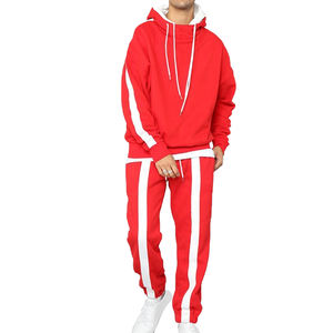 Chándales con capucha y borde de dobladillo crudo con estampado de algodón OEM personalizados, pantalones para hombre, chándal apilado acampanado para hombre, conjunto de Jogger de dos piezas - Product Image 1