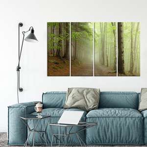 Elegante impresión en lienzo de bosque en vidrio templado - Decoración de paisaje forestal, JUEGO DE 4 LIENZOS - Product Image 1