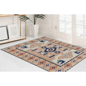 Alfombra Estampada de Estilo Vintage, Navajo, Azul Marino, Azteca, Decoración Antigua, Alfombra Delgada No Tejida - Product Image 2