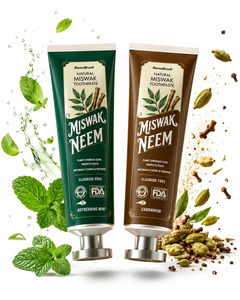 Pasta Dental Natural a Base de Hierbas Miswak Contra la Caries para Adultos, Uso Doméstico, Neem y Nano Hidroxiapatita, Sabor Refrescante a Cardamomo y Menta - Product Image 1