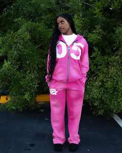 Sweat à capuche brodé unisexe personnalisé avec strass Ensemble sweats à capuche et pantalons de survêtement deux pièces pour hommes Survêtements en strass - Product Image 6