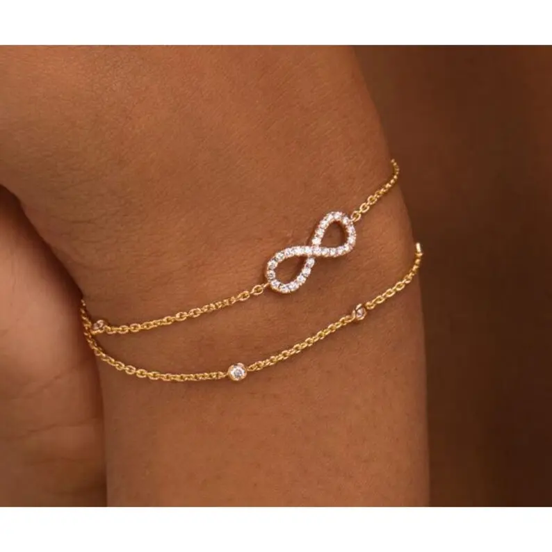 Lab Grown Diamond Infinity Bracelet 10K 14K 18K Gold White Yellow Rose Pulseras Regalo personalizado completo para mujeres Hacer a pedido